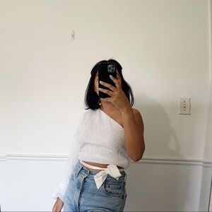 White Sequin one sleeve party blouse